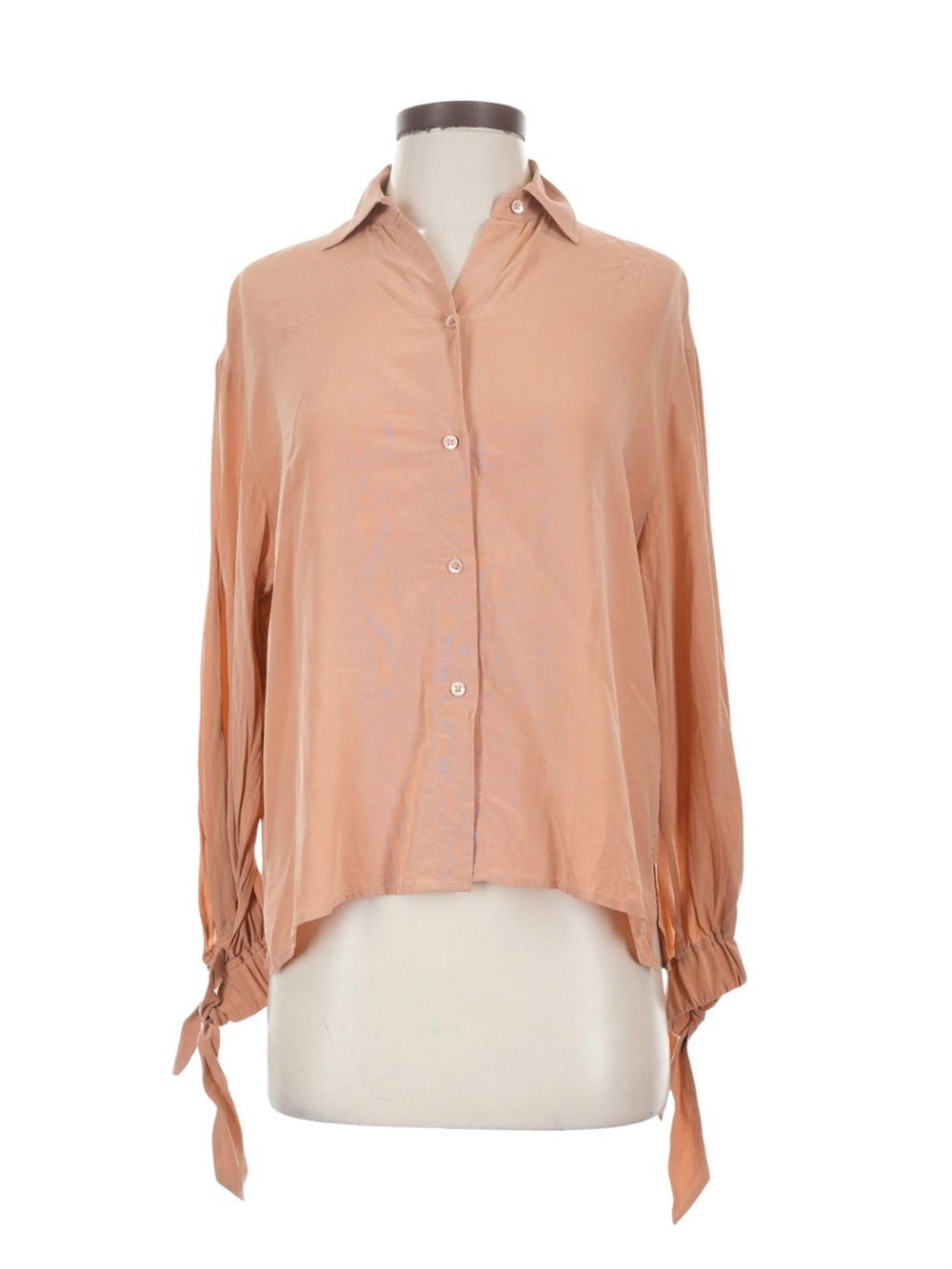 Vince 100% Silk Long Sleeve Tie Button Down Blouse Coral Peach Women’s XS